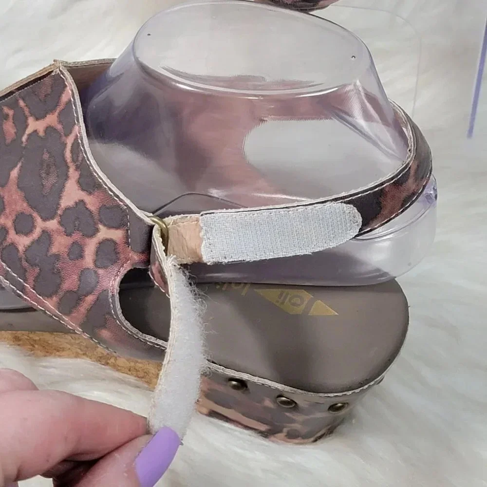 Jolimall Womens 9 Leopard Print Brown Wedge Summer Sandals Casual Comfy‎ Padded